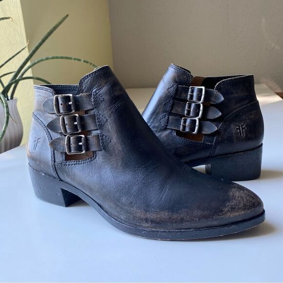FRYE Ray Belted STO Triple Buckle Moto Ankle Shootie Western Cut Out Bootie 6.5 - Picture 1 of 10
